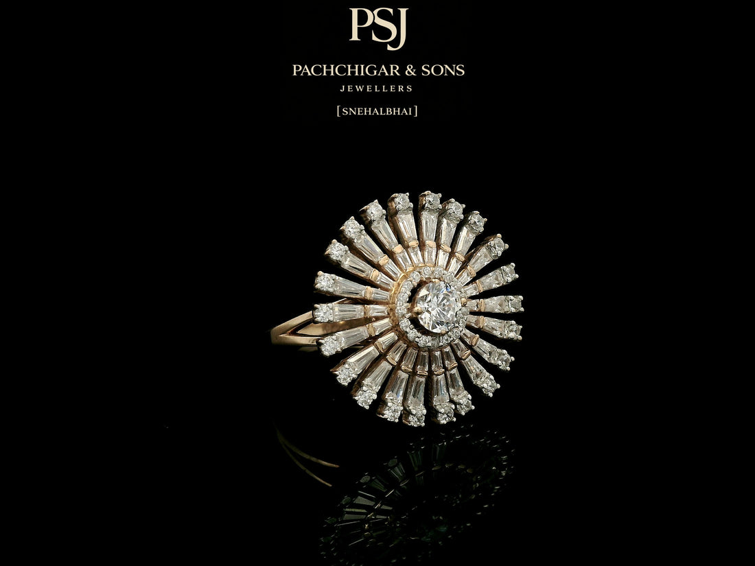 Radiant Sunburst Diamond Cocktail Ring with Baguette Stones
