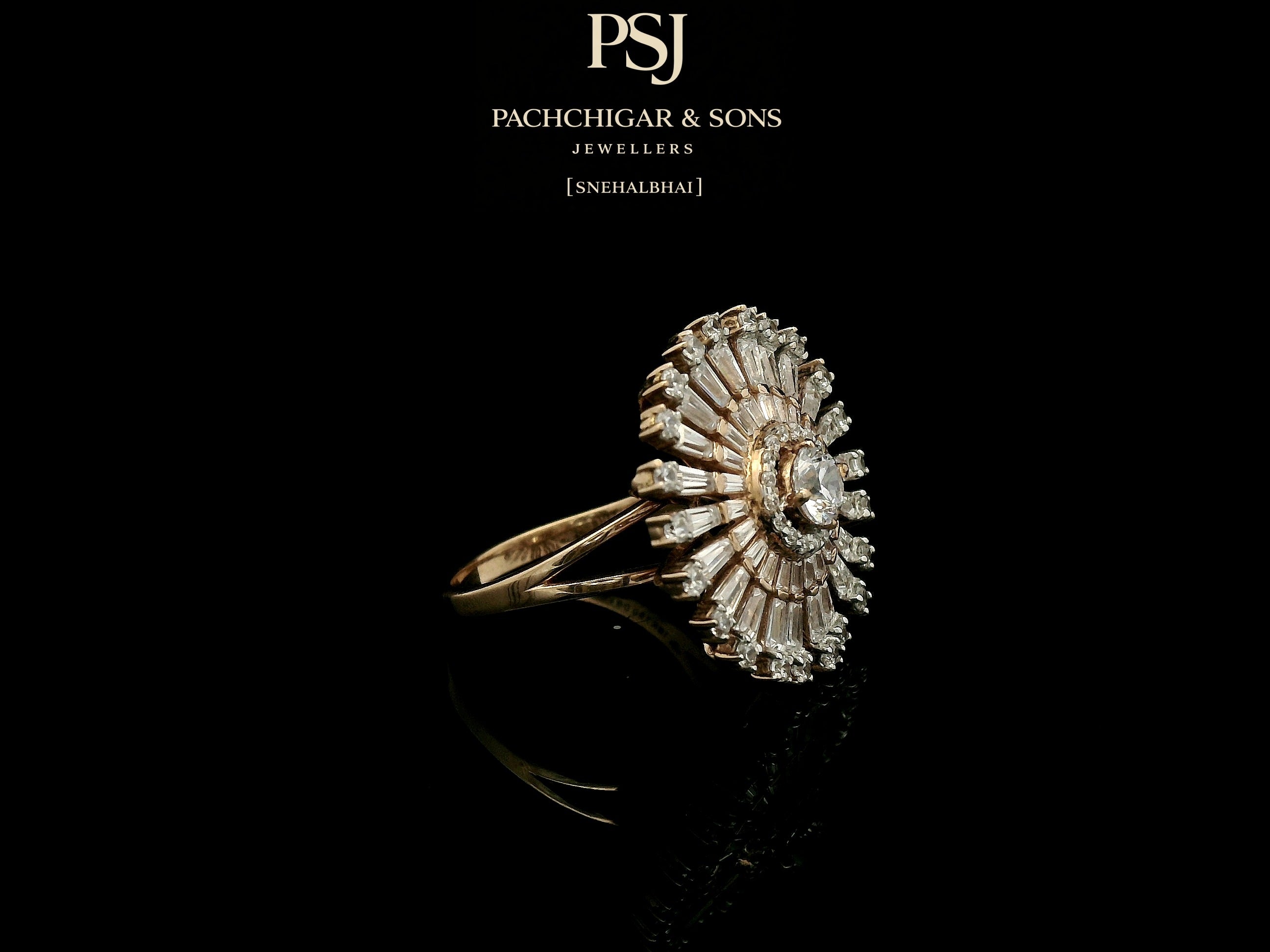 Radiant Sunburst Diamond Cocktail Ring with Baguette Stones