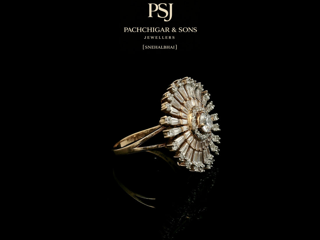 Radiant Sunburst Diamond Cocktail Ring with Baguette Stones
