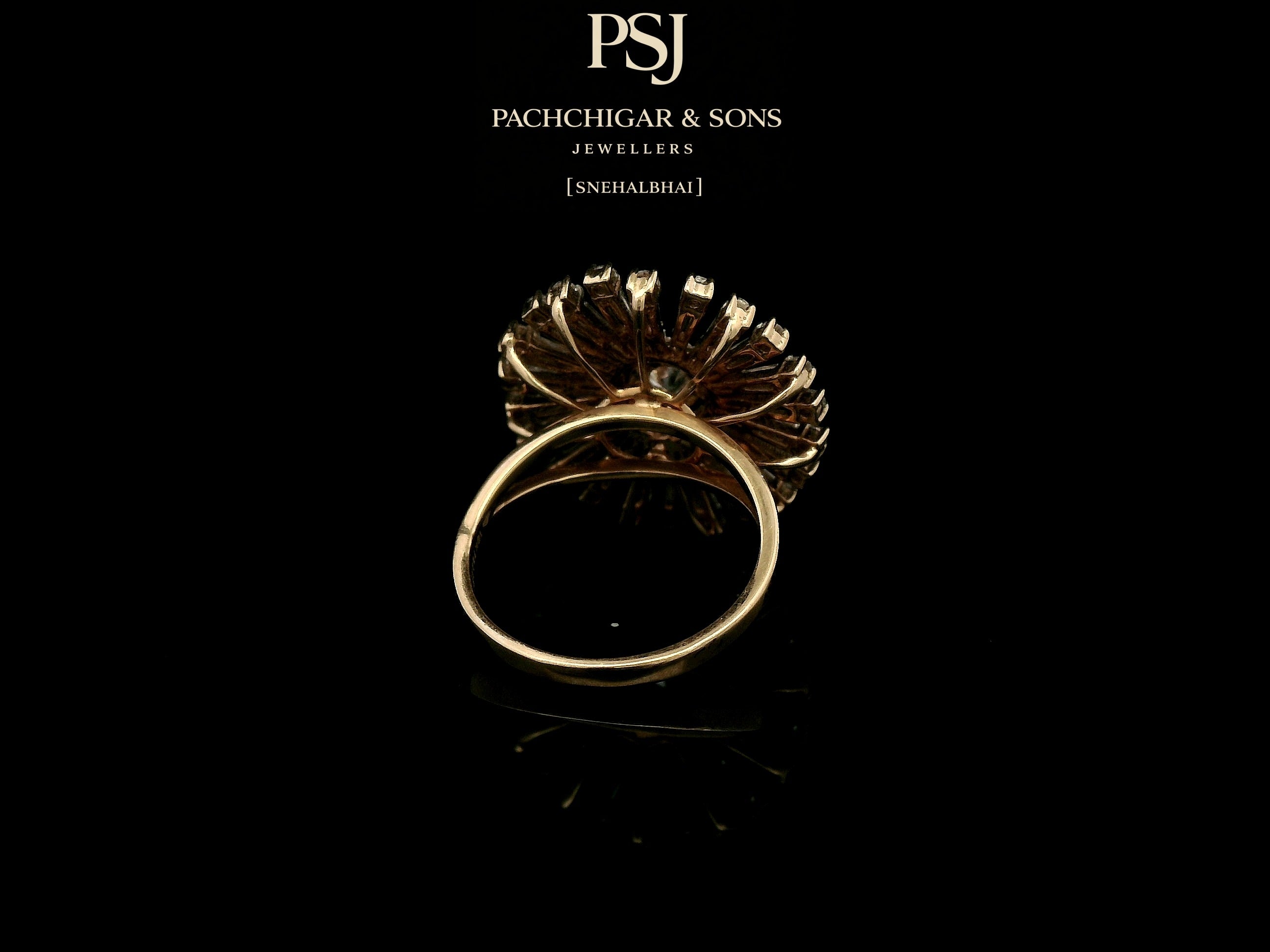 Radiant Sunburst Diamond Cocktail Ring with Baguette Stones