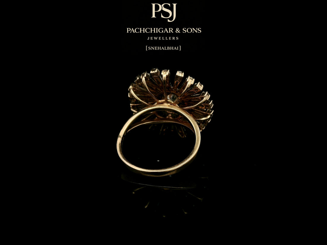 Radiant Sunburst Diamond Cocktail Ring with Baguette Stones