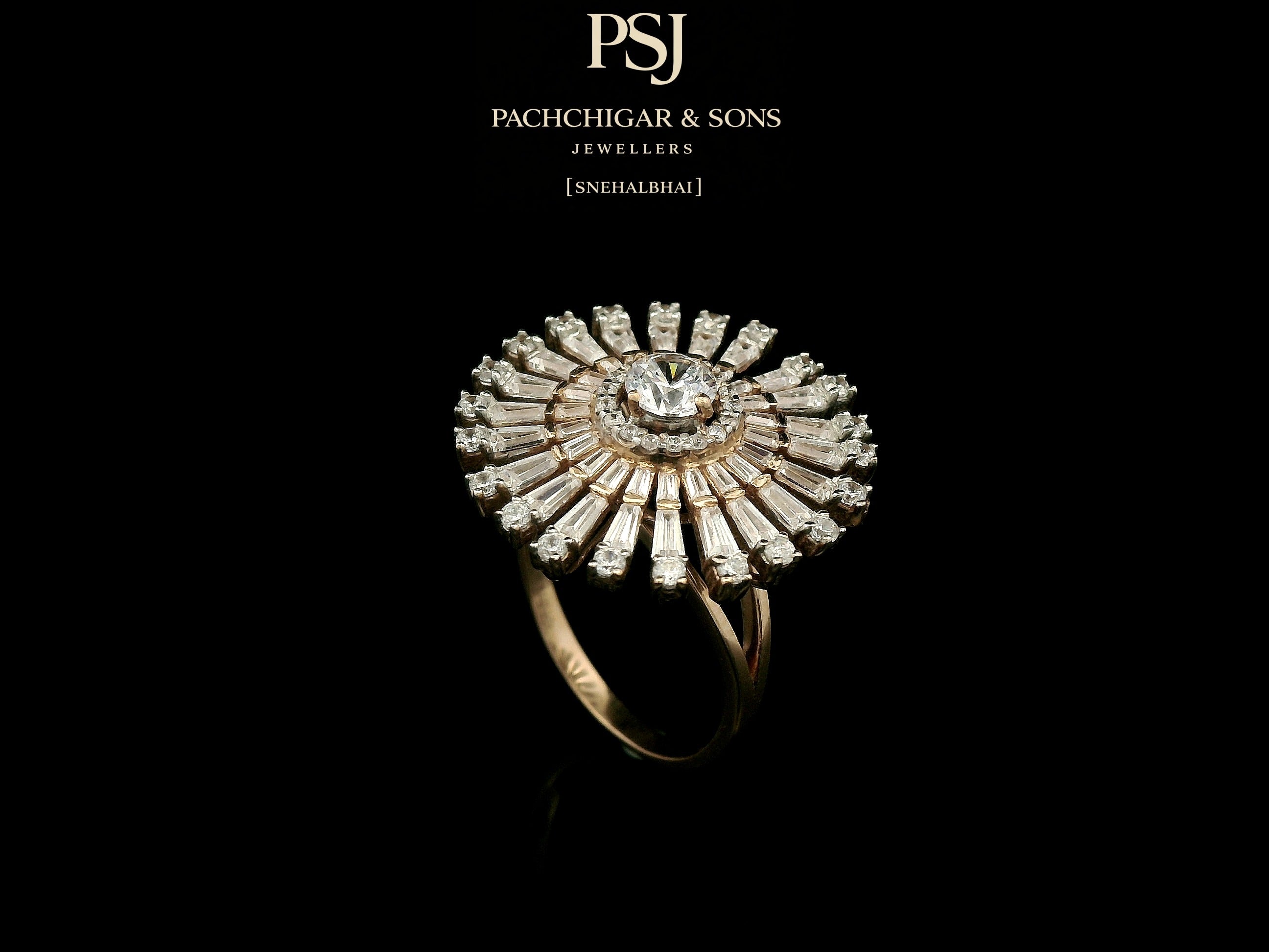 Radiant Sunburst Diamond Cocktail Ring with Baguette Stones