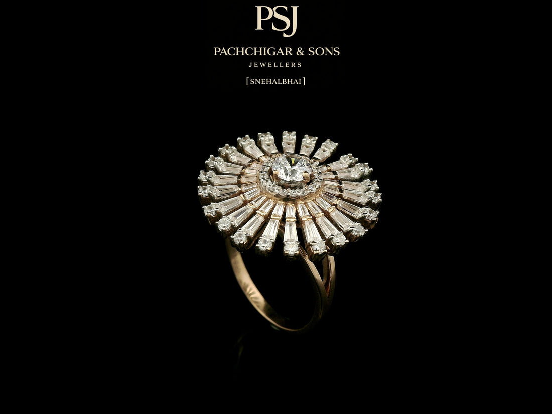 Radiant Sunburst Diamond Cocktail Ring with Baguette Stones