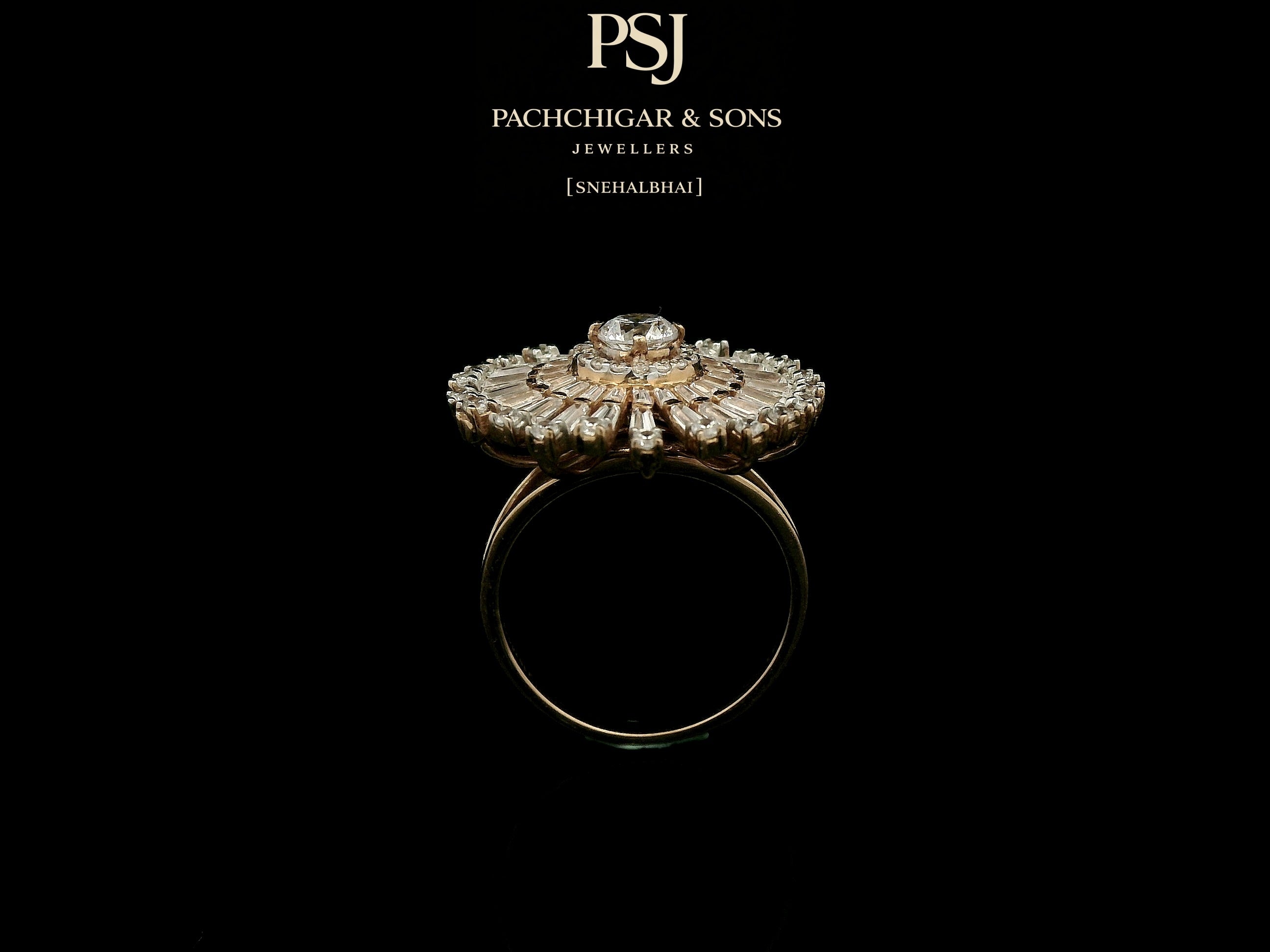 Radiant Sunburst Diamond Cocktail Ring with Baguette Stones