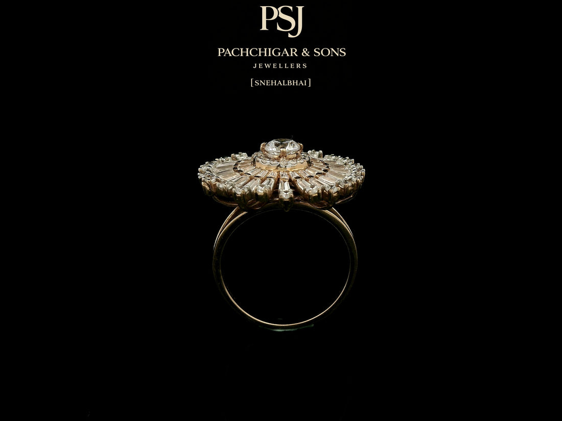 Radiant Sunburst Diamond Cocktail Ring with Baguette Stones