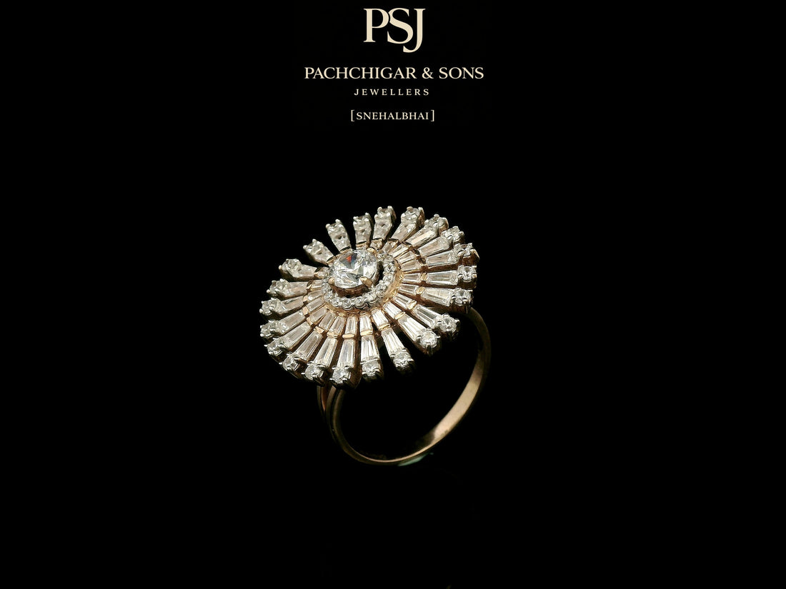 Radiant Sunburst Diamond Cocktail Ring with Baguette Stones