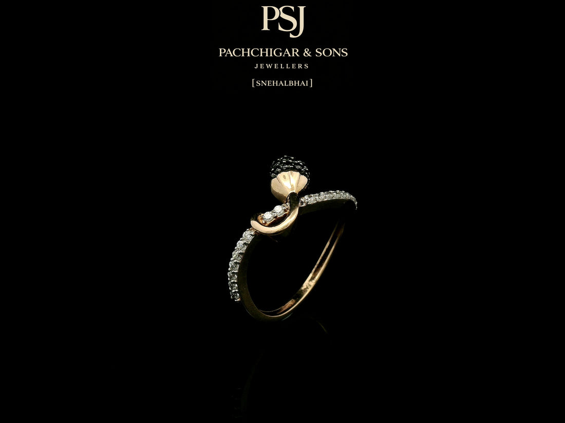 Delicate Black Diamond Teardrop Ring with Curved Band