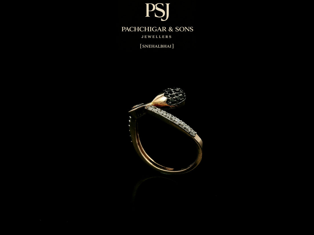 Delicate Black Diamond Teardrop Ring with Curved Band
