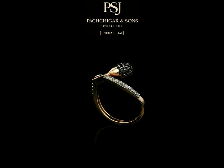 Delicate Black Diamond Teardrop Ring with Curved Band