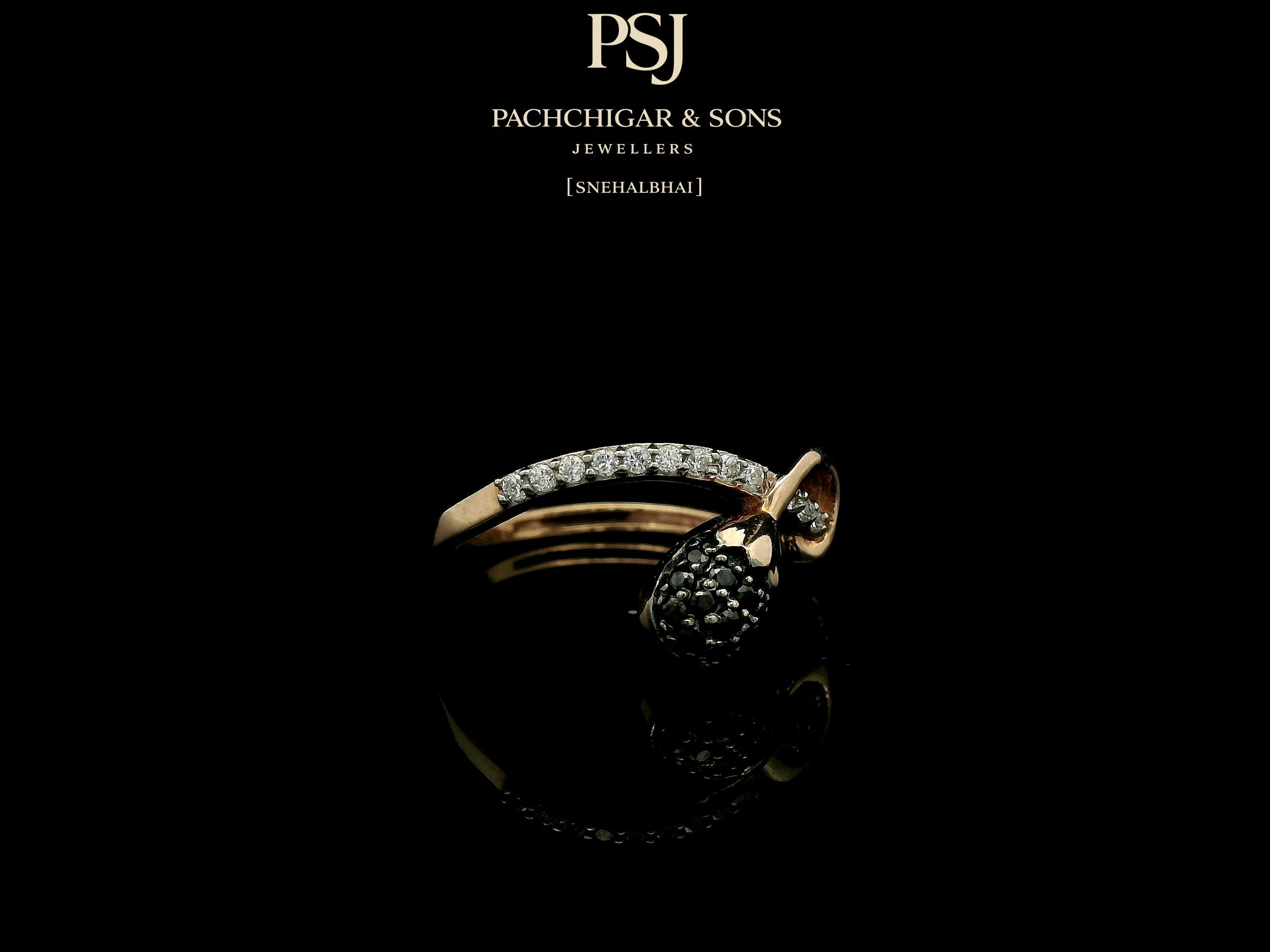 Delicate Black Diamond Teardrop Ring with Curved Band