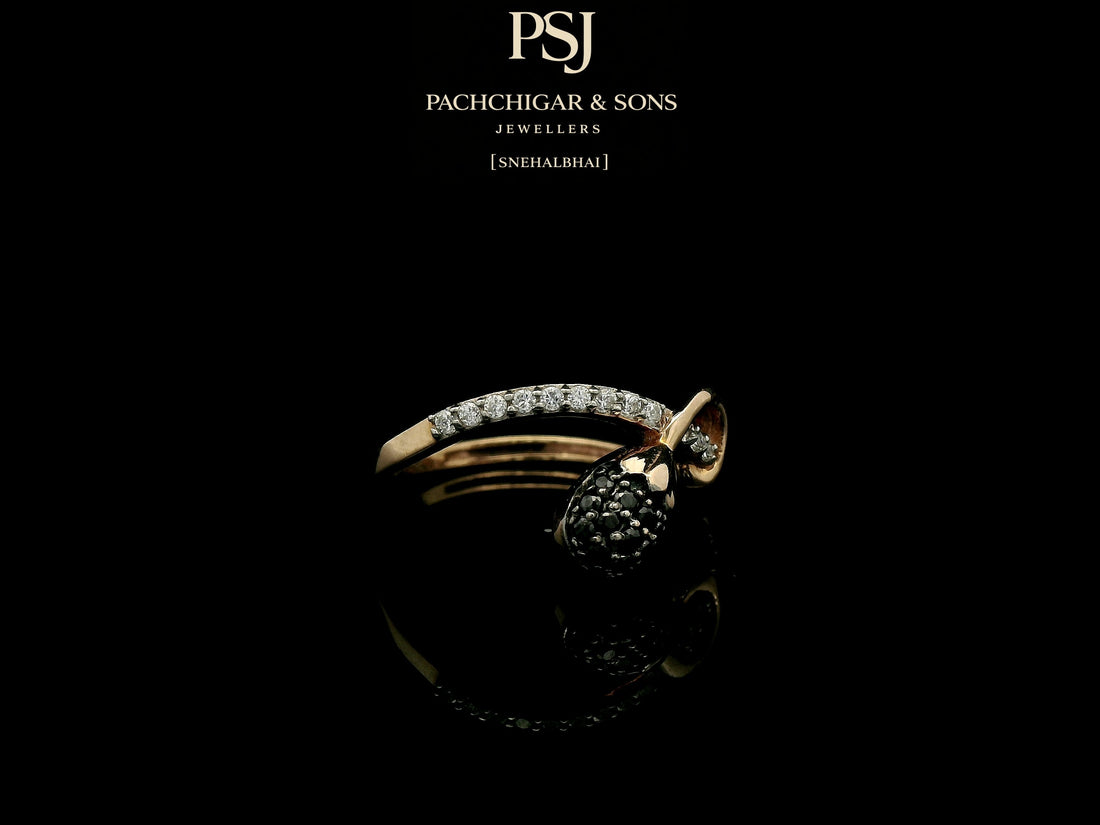 Delicate Black Diamond Teardrop Ring with Curved Band