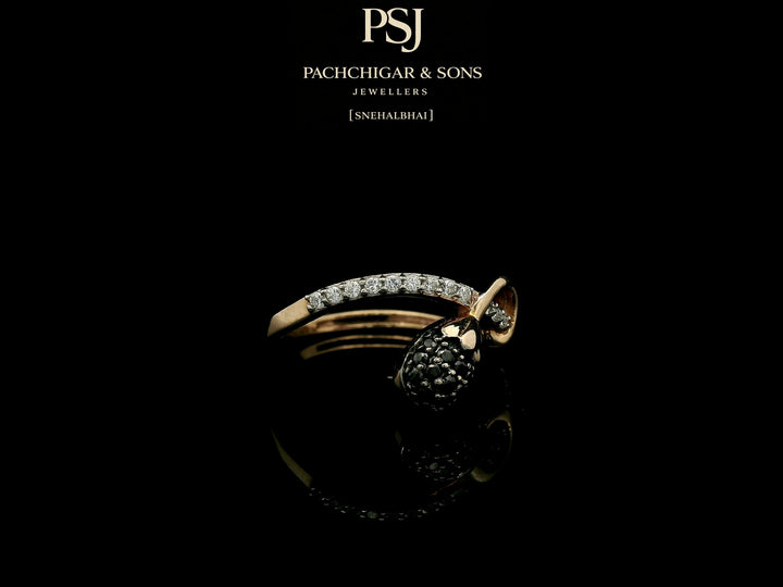 Delicate Black Diamond Teardrop Ring with Curved Band