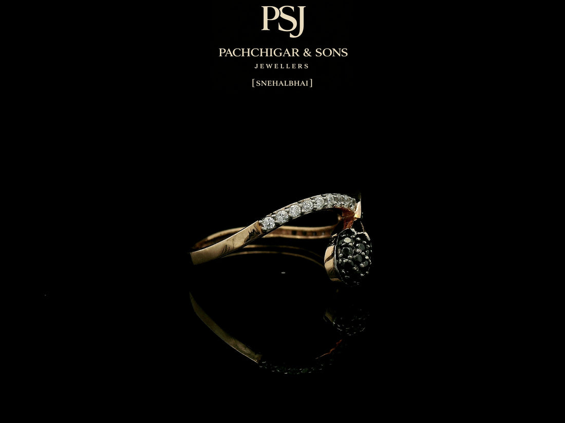 Delicate Black Diamond Teardrop Ring with Curved Band
