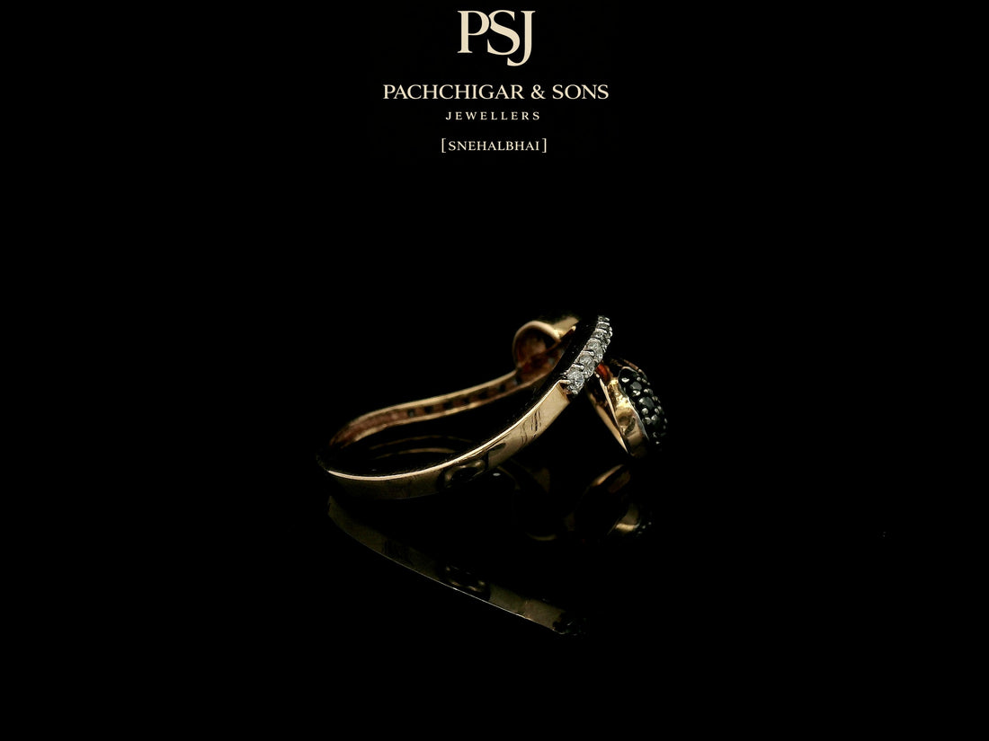 Delicate Black Diamond Teardrop Ring with Curved Band