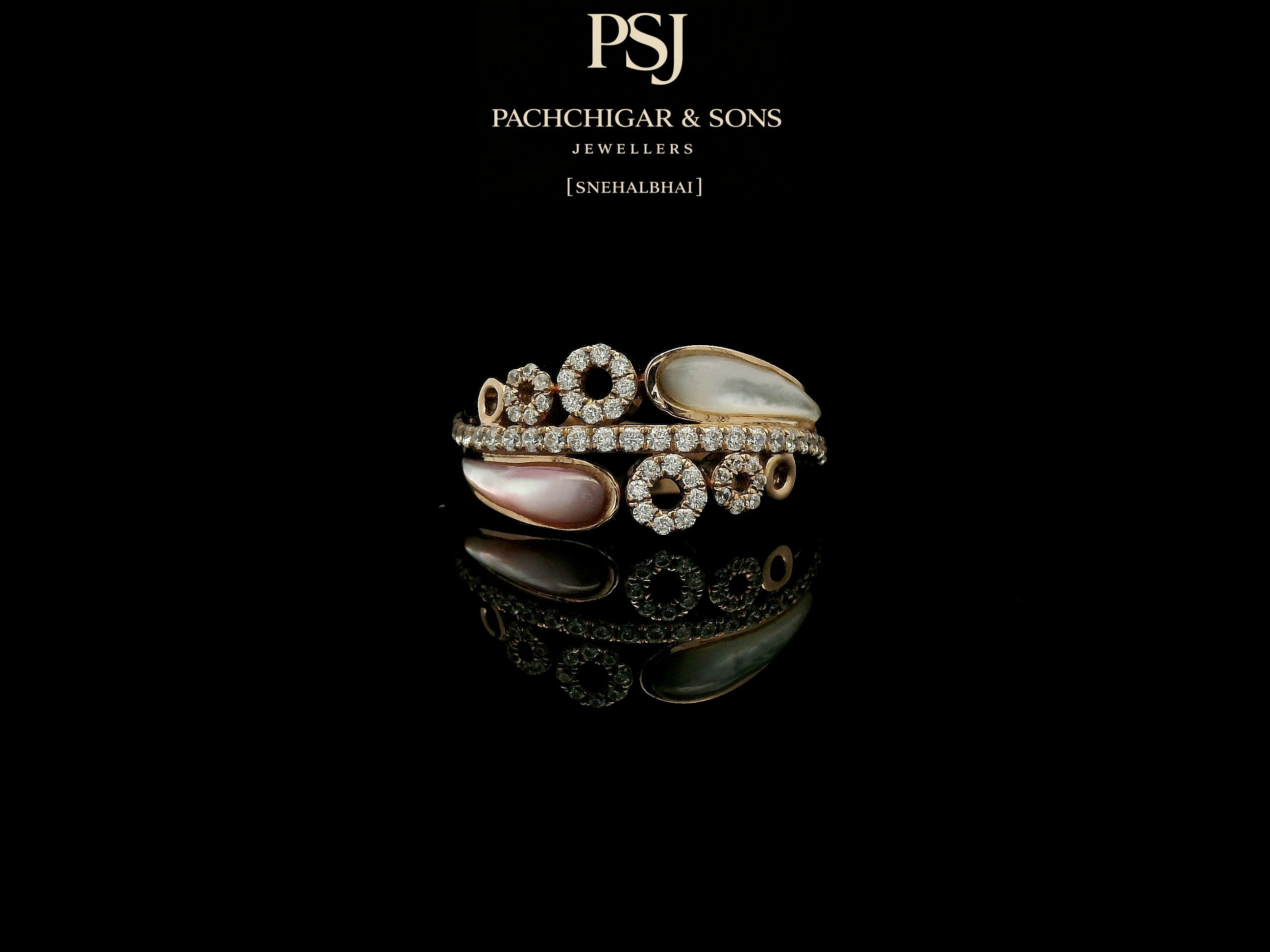 Modern Pearl and Diamond Wrap Ring with Circular Motifs