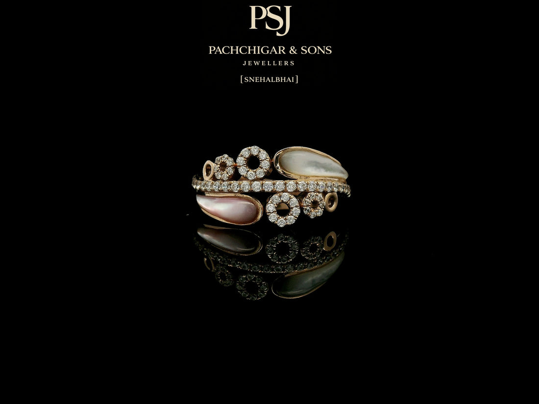 Modern Pearl and Diamond Wrap Ring with Circular Motifs