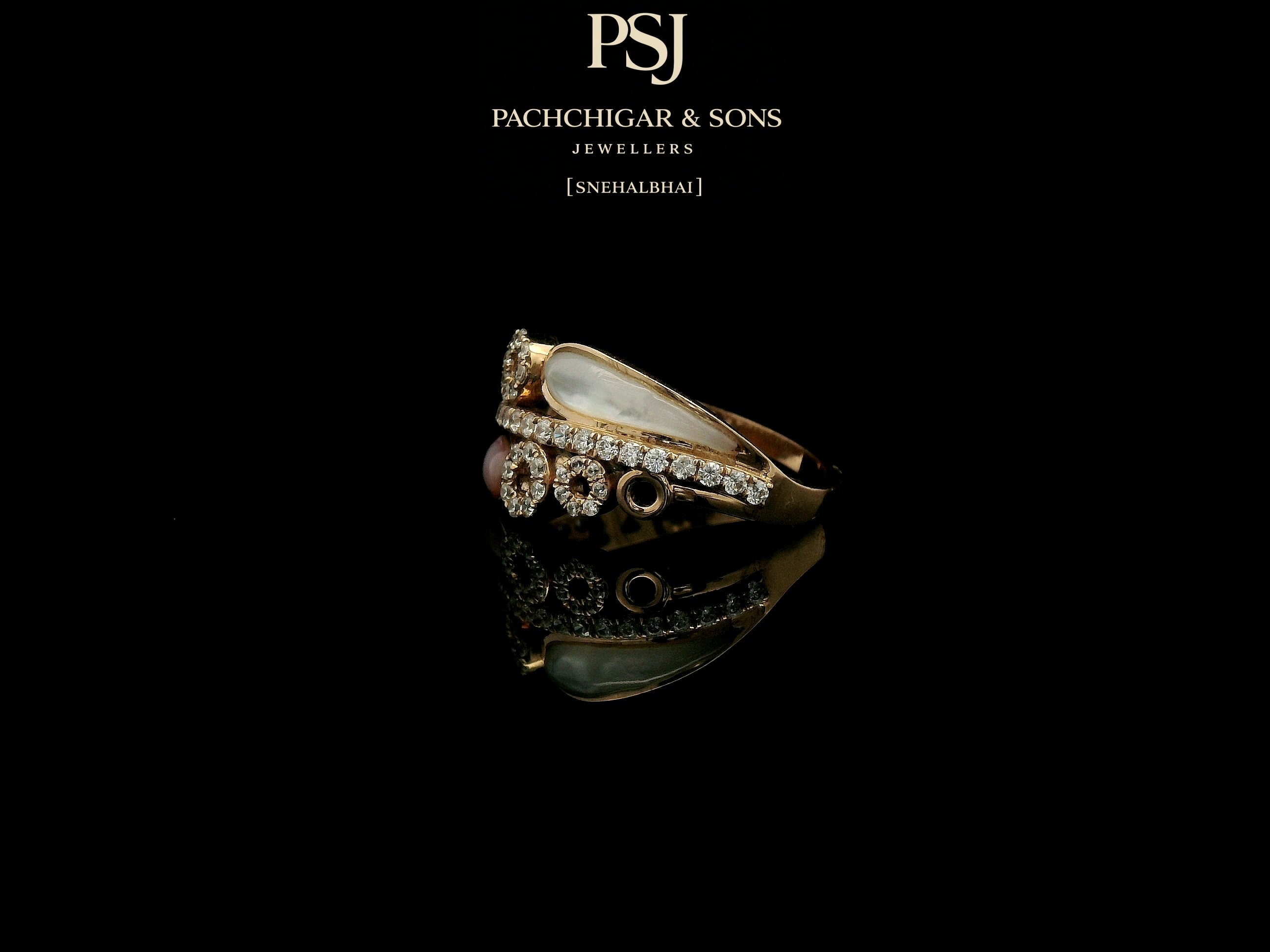 Modern Pearl and Diamond Wrap Ring with Circular Motifs