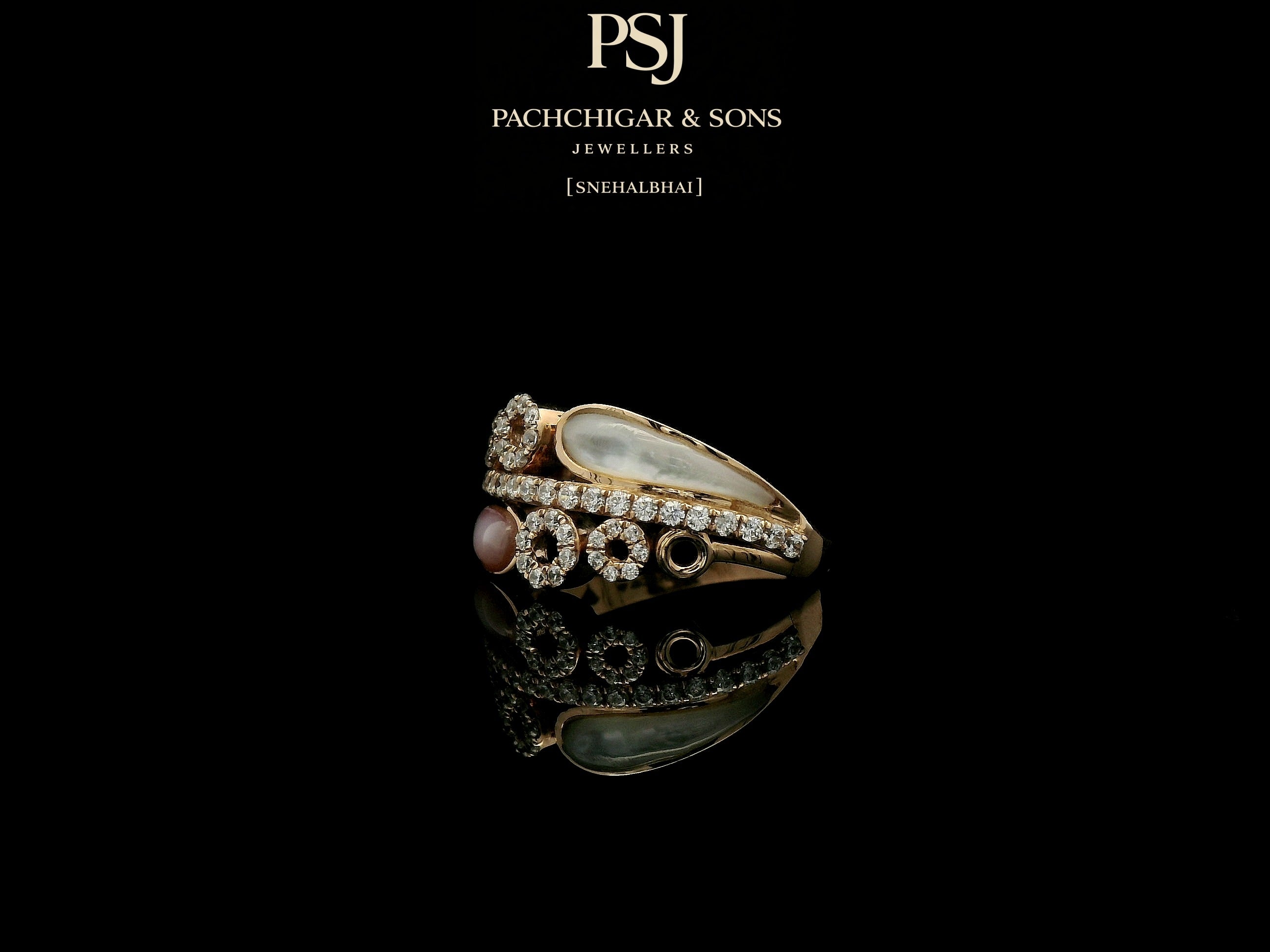 Modern Pearl and Diamond Wrap Ring with Circular Motifs