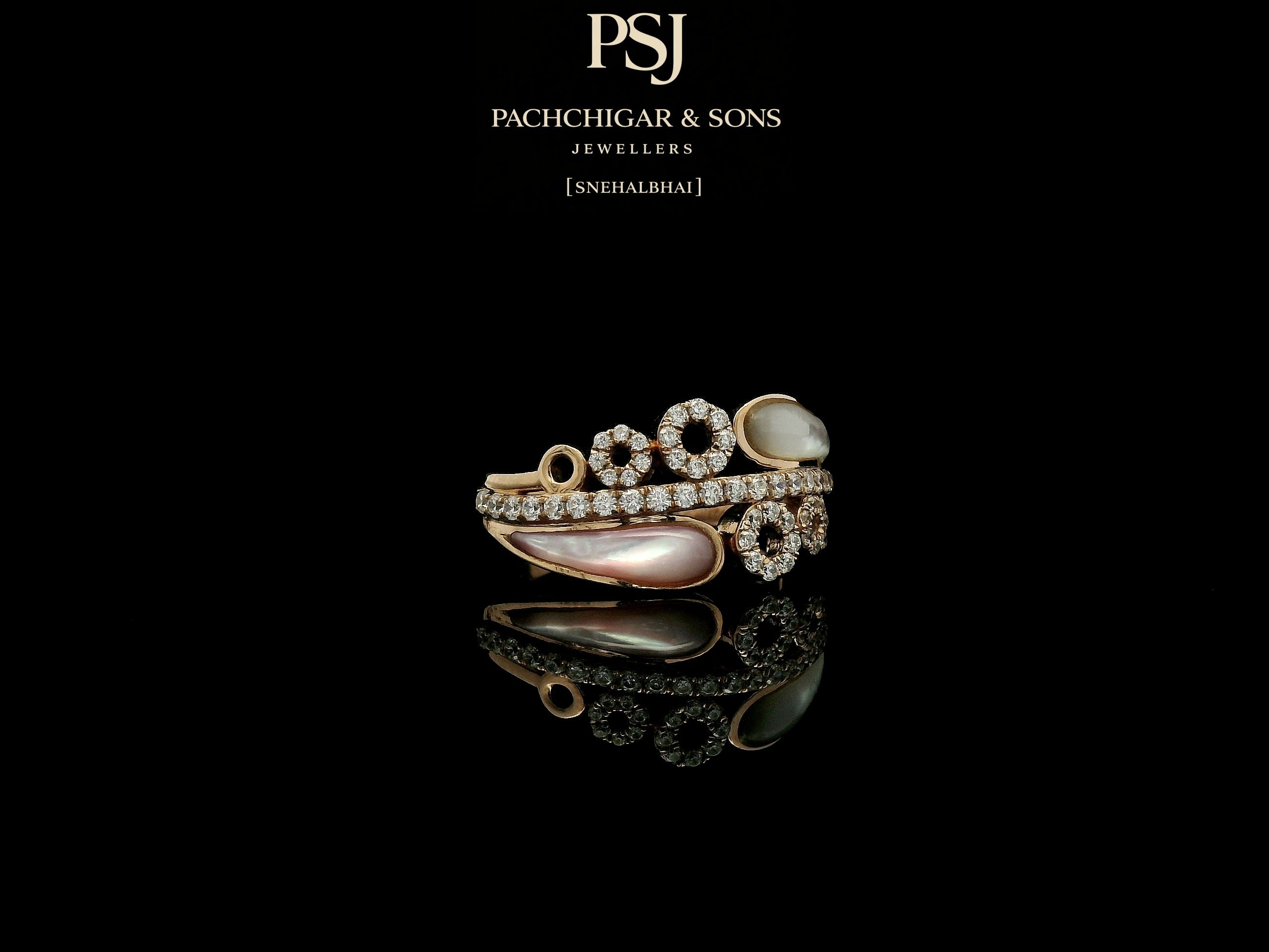 Modern Pearl and Diamond Wrap Ring with Circular Motifs