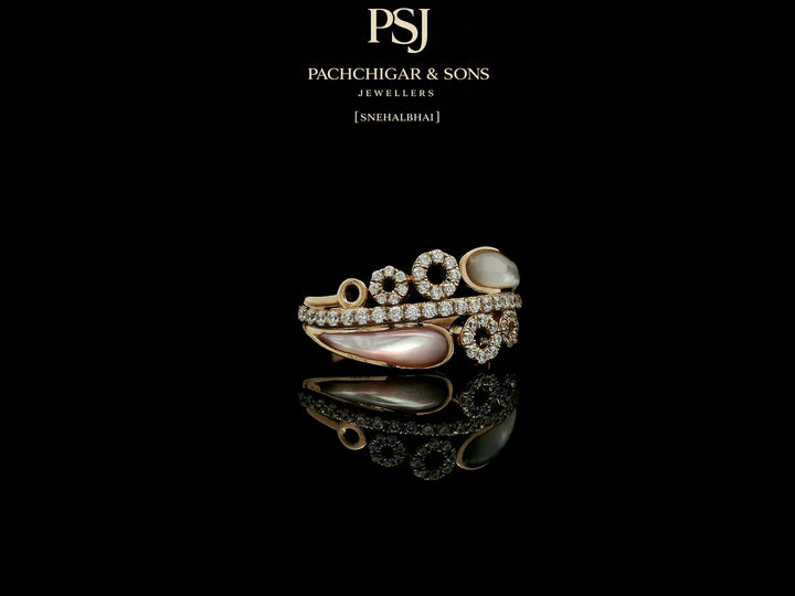 Modern Pearl and Diamond Wrap Ring with Circular Motifs