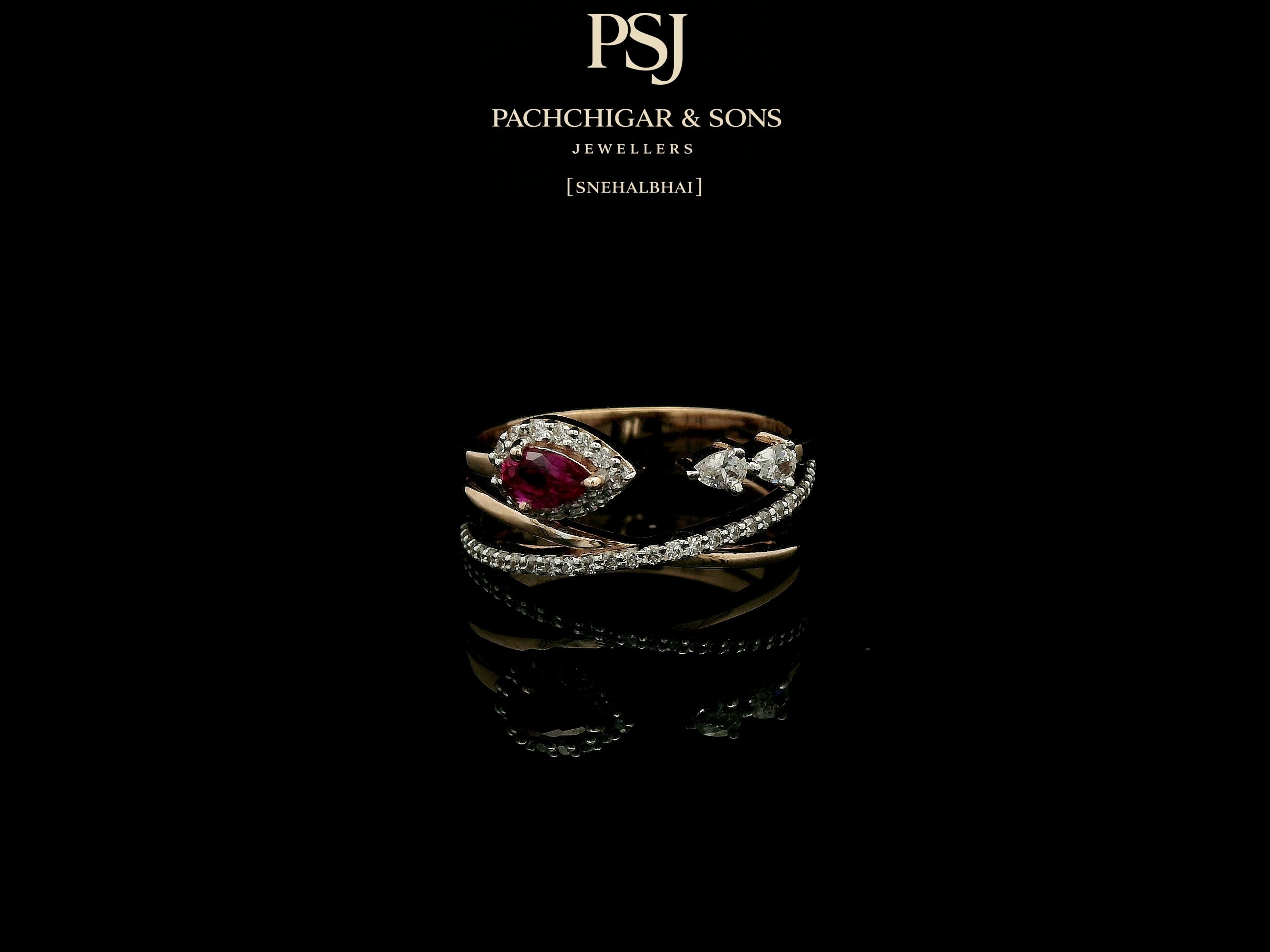 Elegant Ruby Teardrop Diamond Ring with Open Band Design