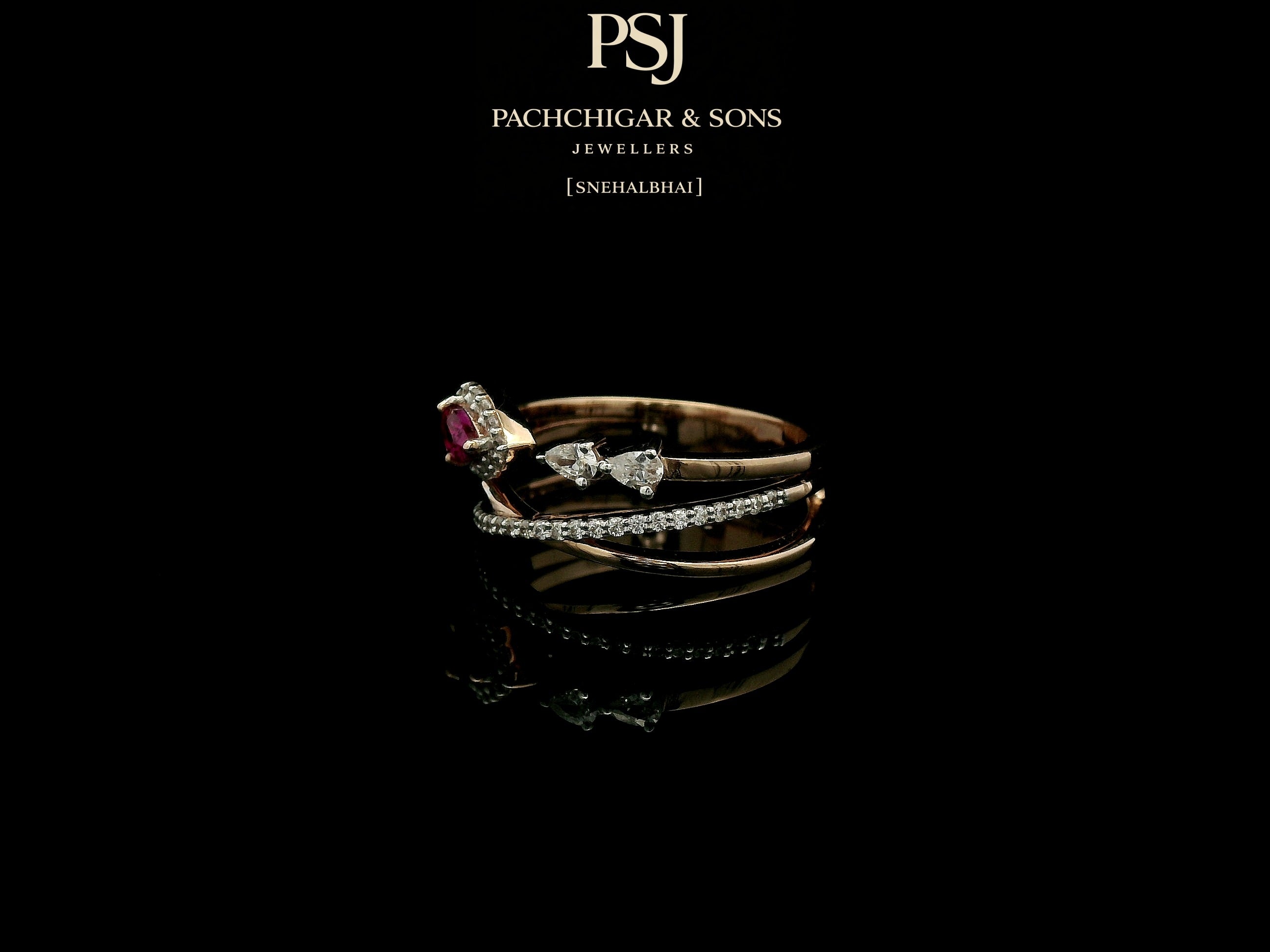 Elegant Ruby Teardrop Diamond Ring with Open Band Design