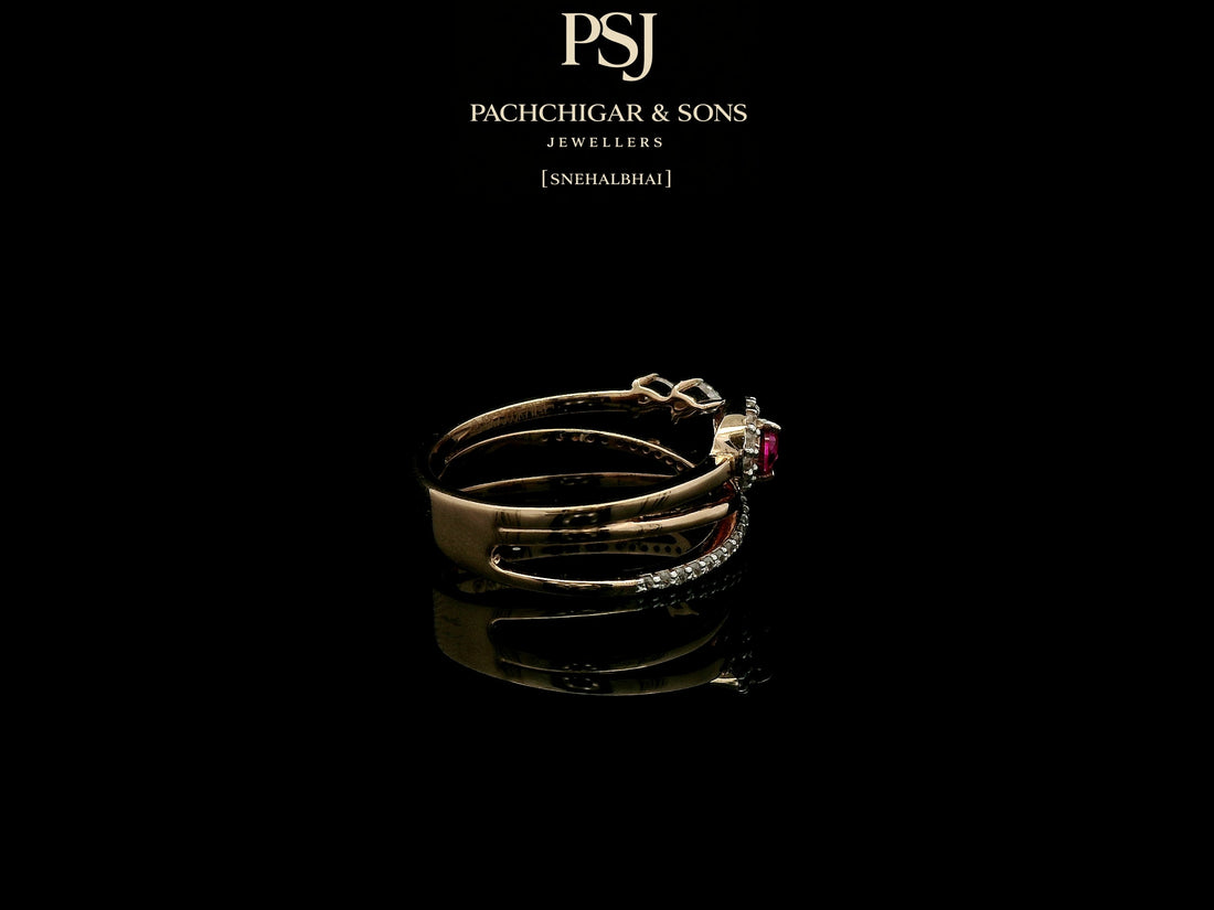 Elegant Ruby Teardrop Diamond Ring with Open Band Design