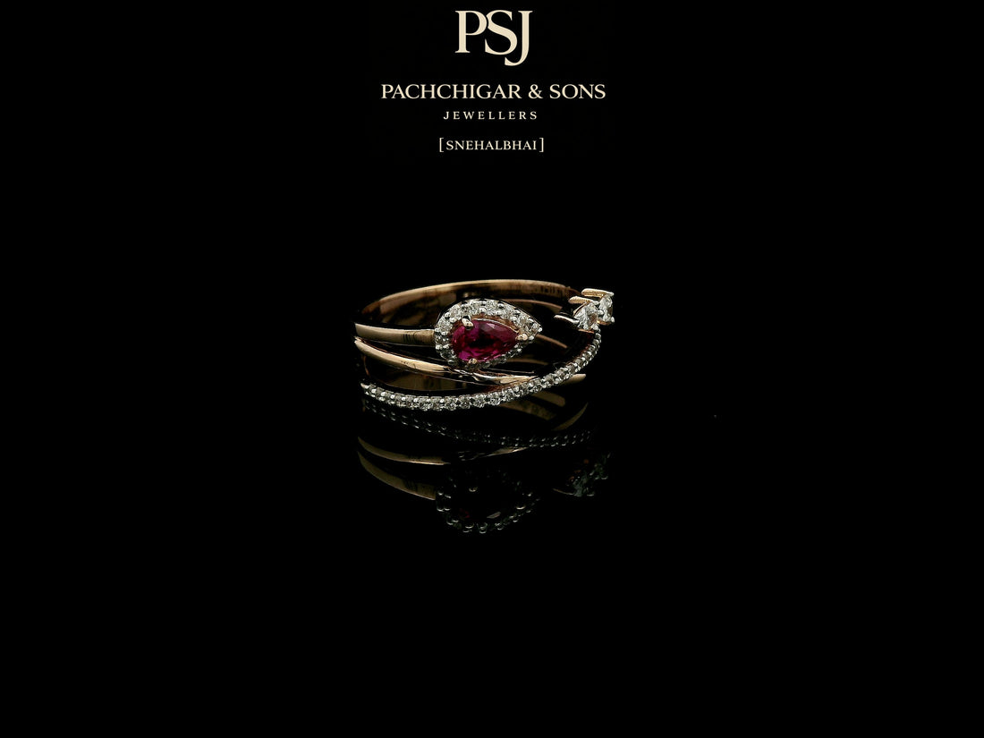 Elegant Ruby Teardrop Diamond Ring with Open Band Design