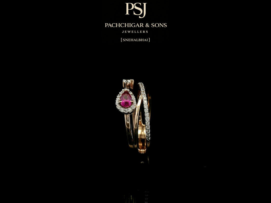 Elegant Ruby Teardrop Diamond Ring with Open Band Design