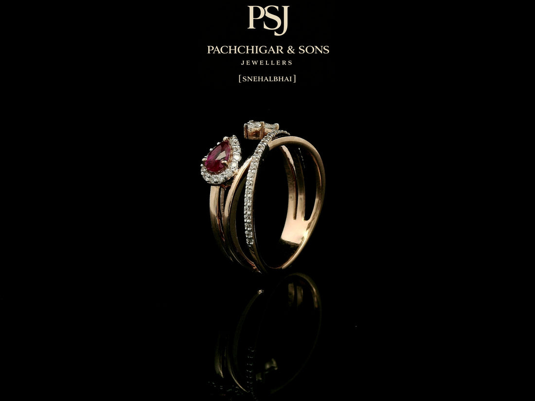 Elegant Ruby Teardrop Diamond Ring with Open Band Design