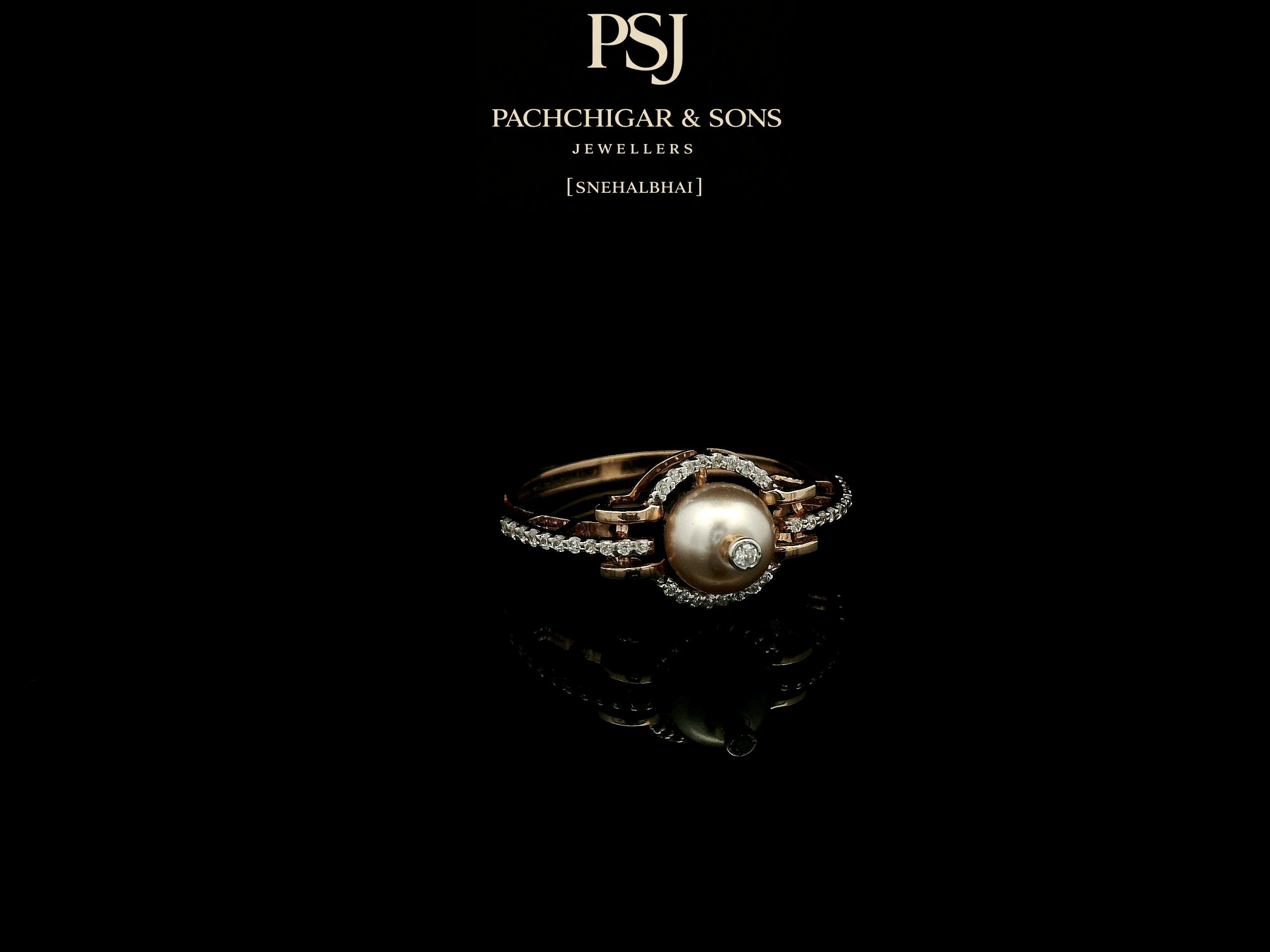 Contemporary Pearl Diamond Ring with Circular Halo Design