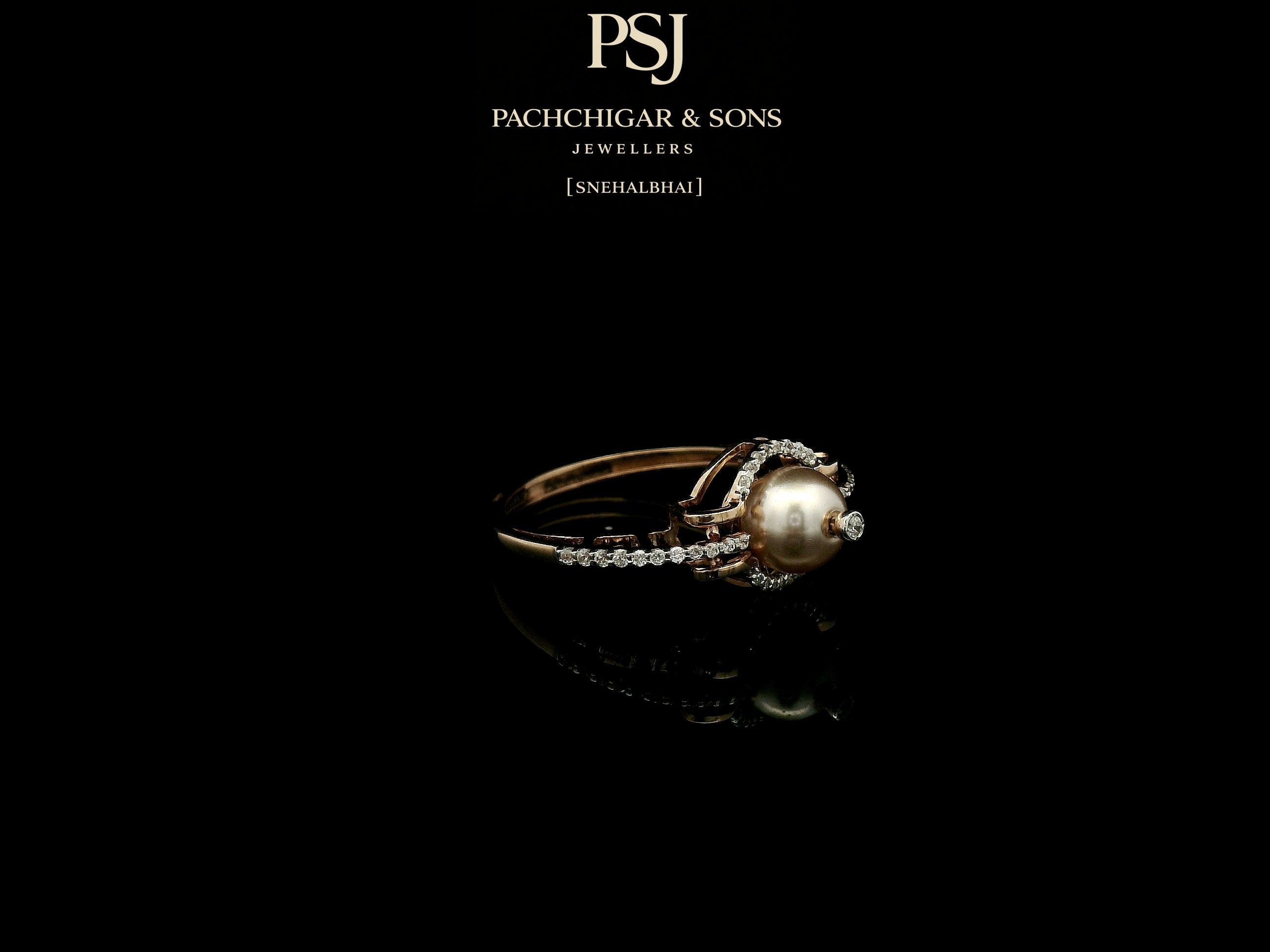 Contemporary Pearl Diamond Ring with Circular Halo Design