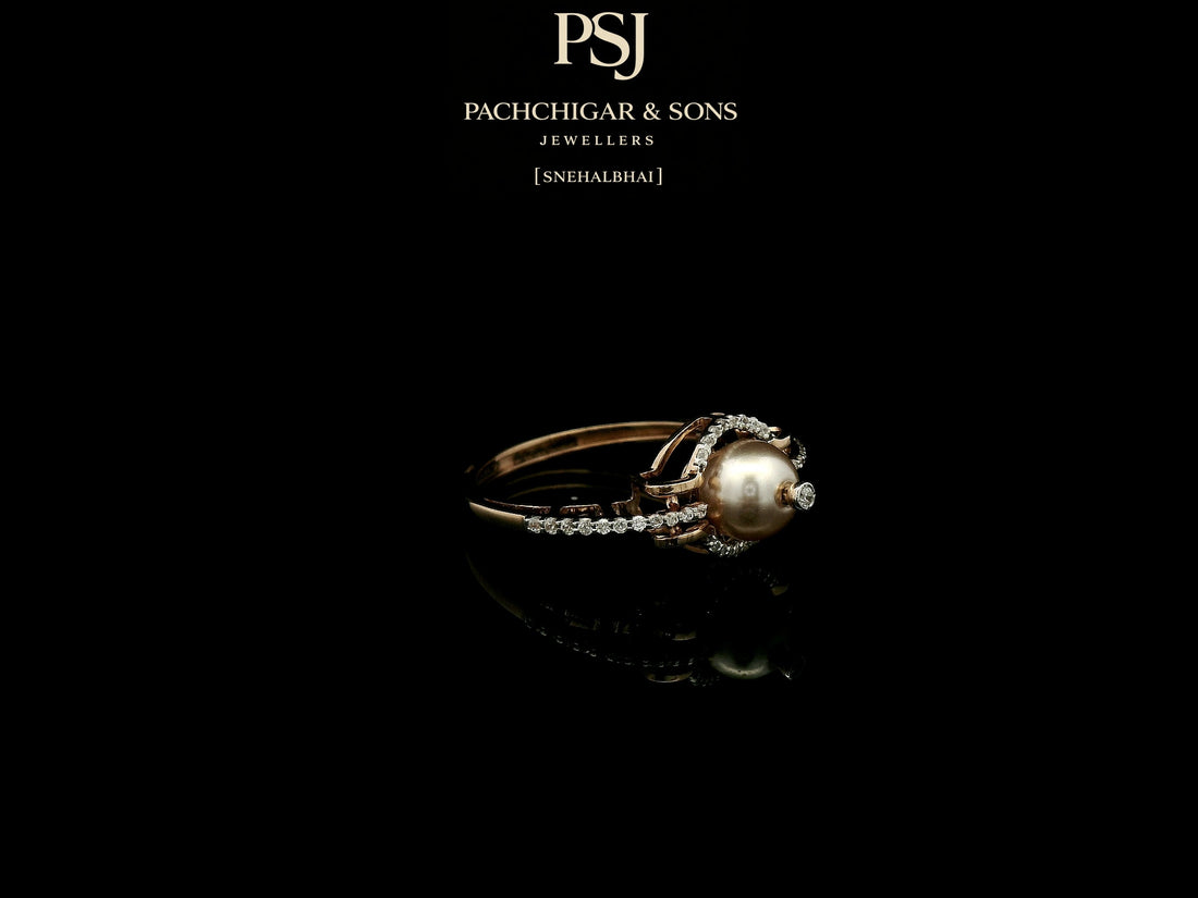 Contemporary Pearl Diamond Ring with Circular Halo Design