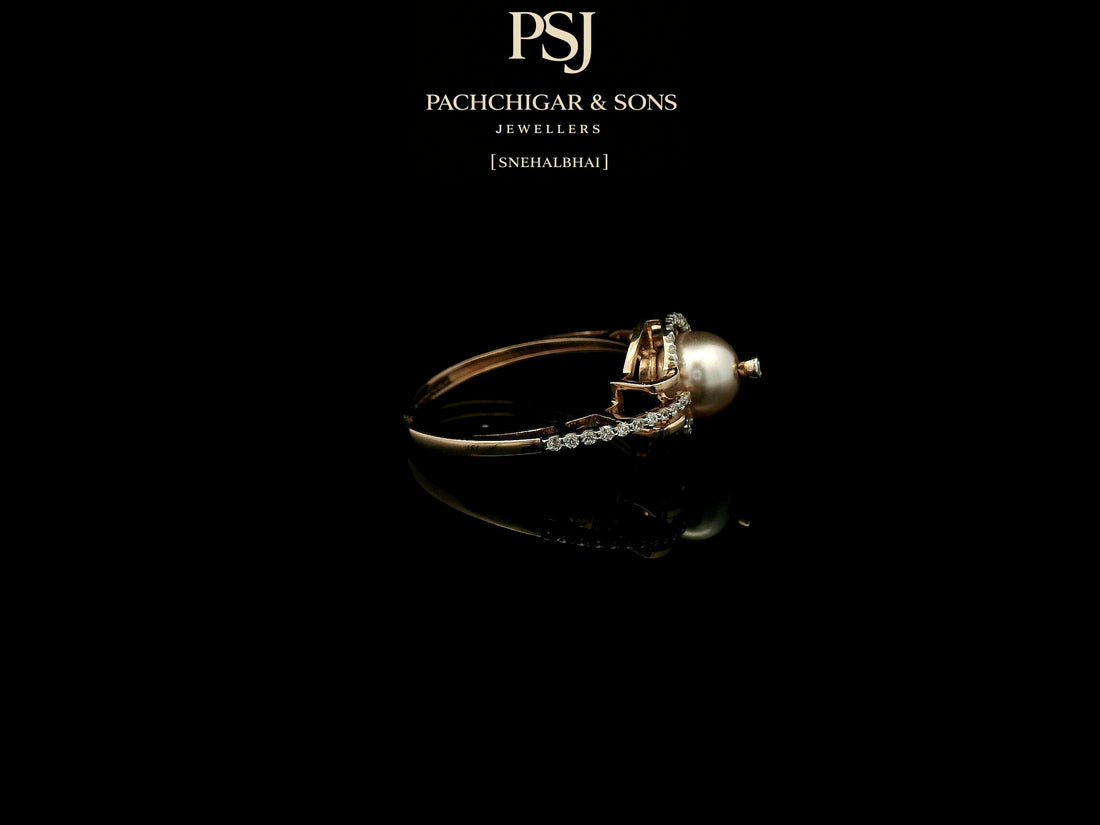 Contemporary Pearl Diamond Ring with Circular Halo Design