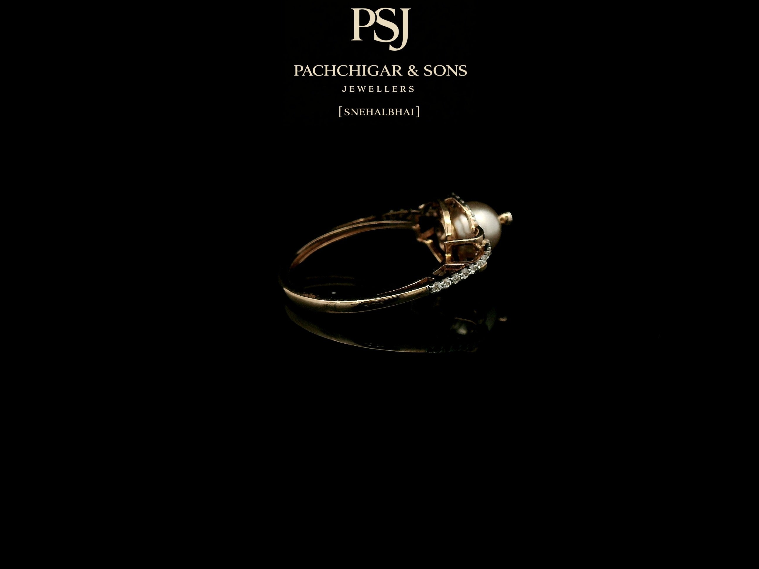 Contemporary Pearl Diamond Ring with Circular Halo Design
