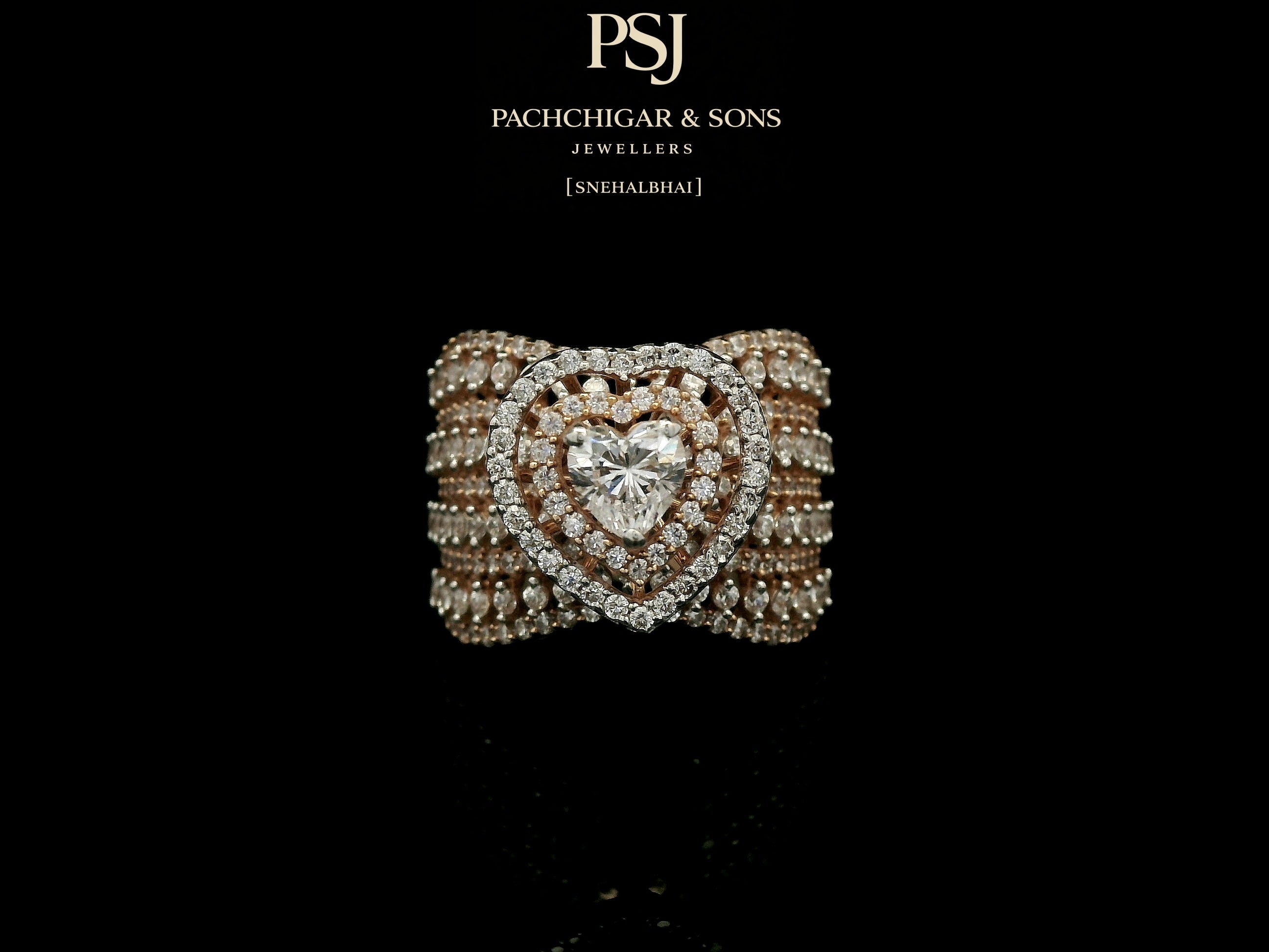 Heart-Shaped Diamond Statement Ring with Layered Band Design