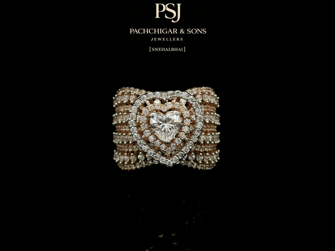 Heart-Shaped Diamond Statement Ring with Layered Band Design