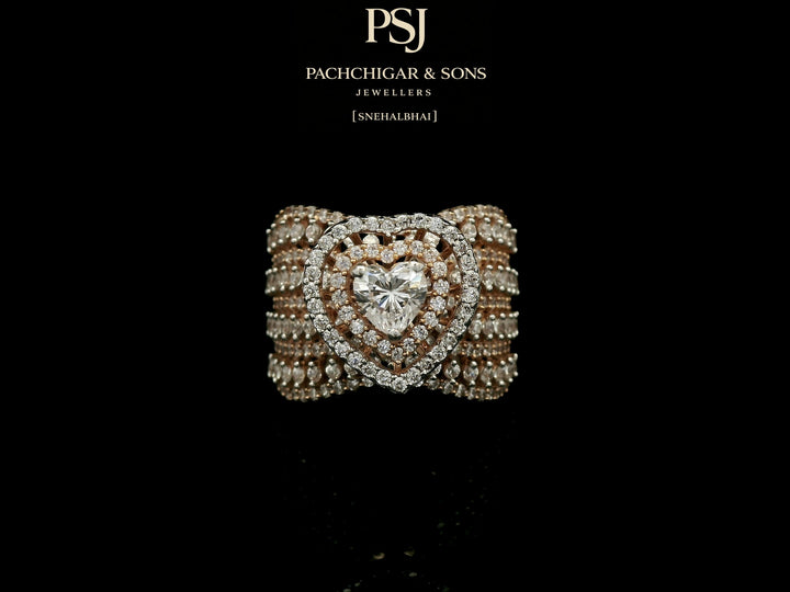 Heart-Shaped Diamond Statement Ring with Layered Band Design