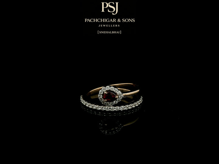Pear Shaped Ruby and Diamond Open Ring