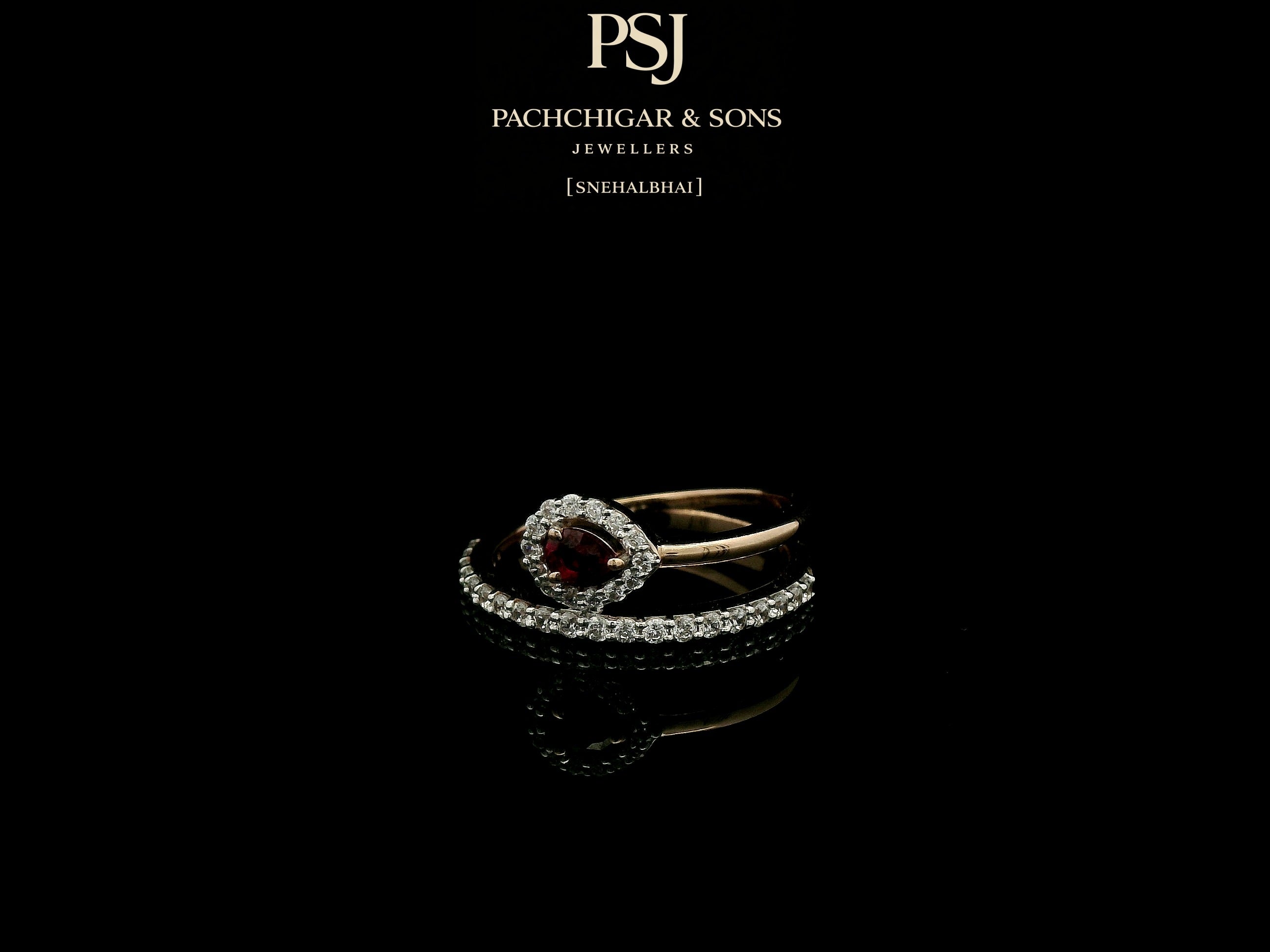 Pear Shaped Ruby and Diamond Open Ring