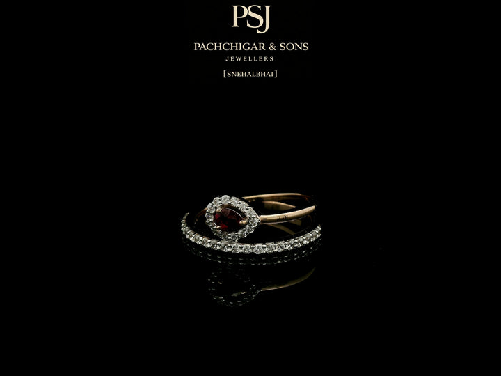 Pear Shaped Ruby and Diamond Open Ring