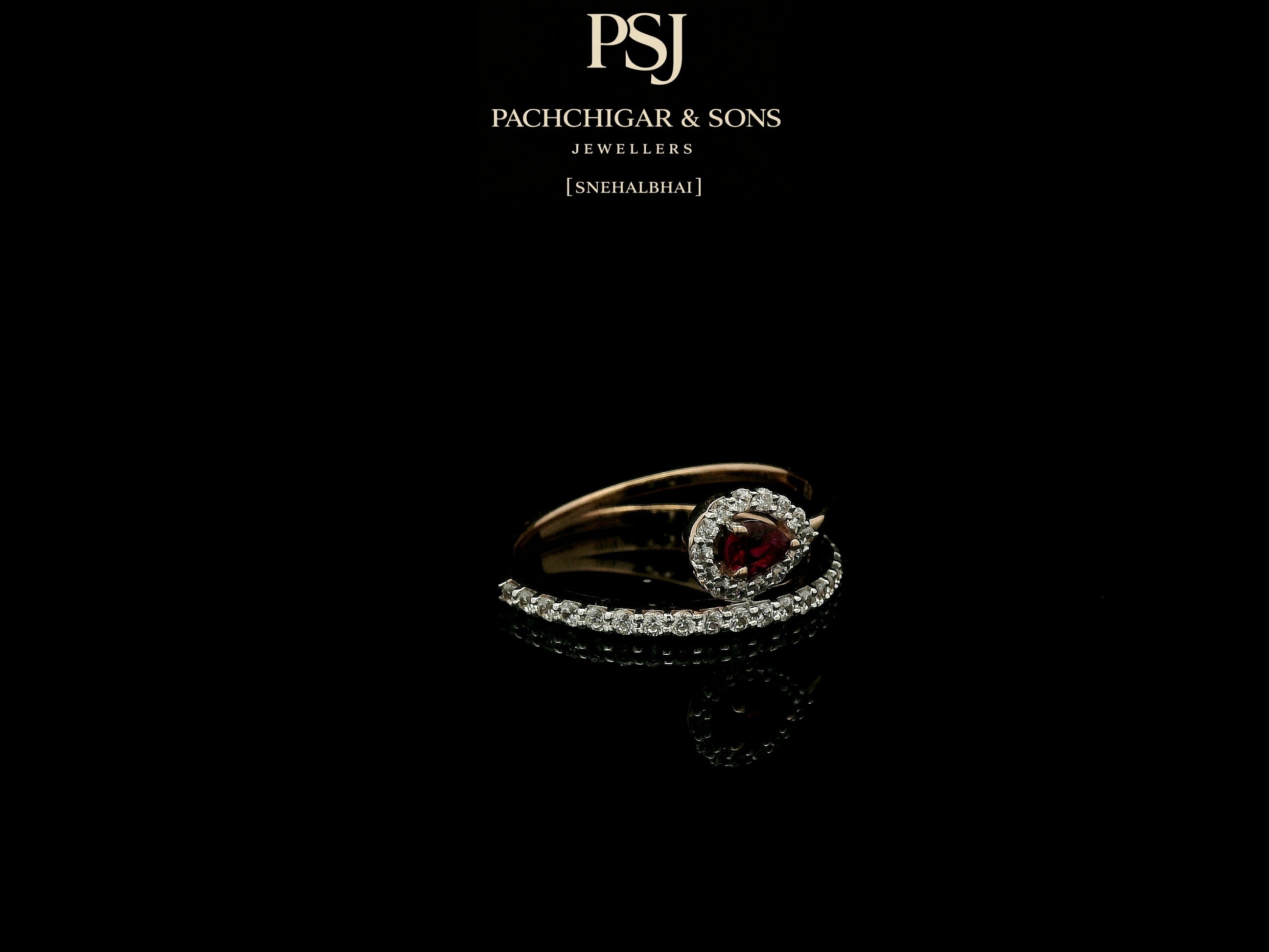 Pear Shaped Ruby and Diamond Open Ring