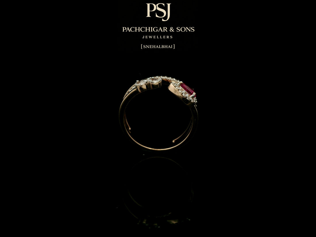 Elegant Ruby Teardrop Diamond Ring with Open Band Design