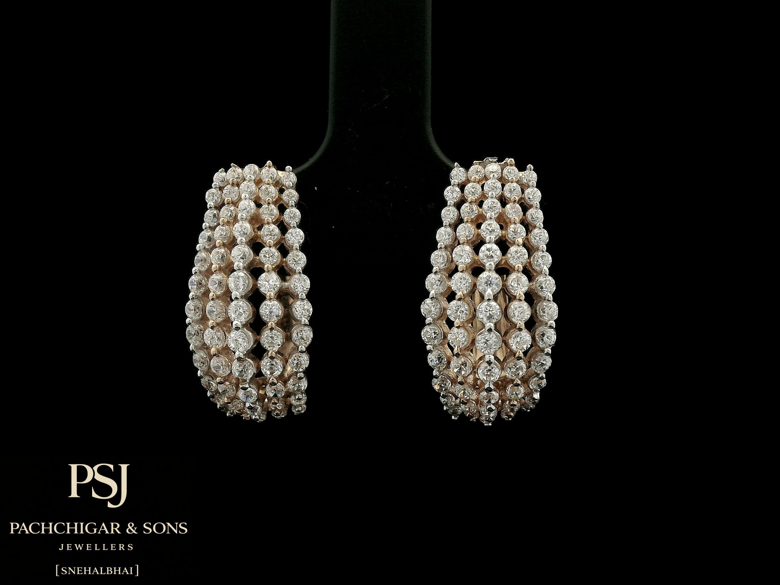Triple Row Diamond Hoop Earrings in Rose Gold