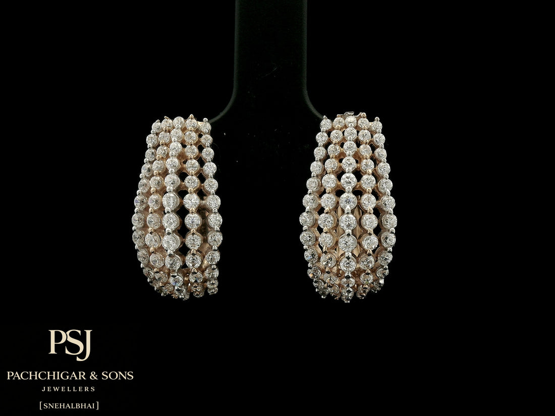 Triple Row Diamond Hoop Earrings in Rose Gold
