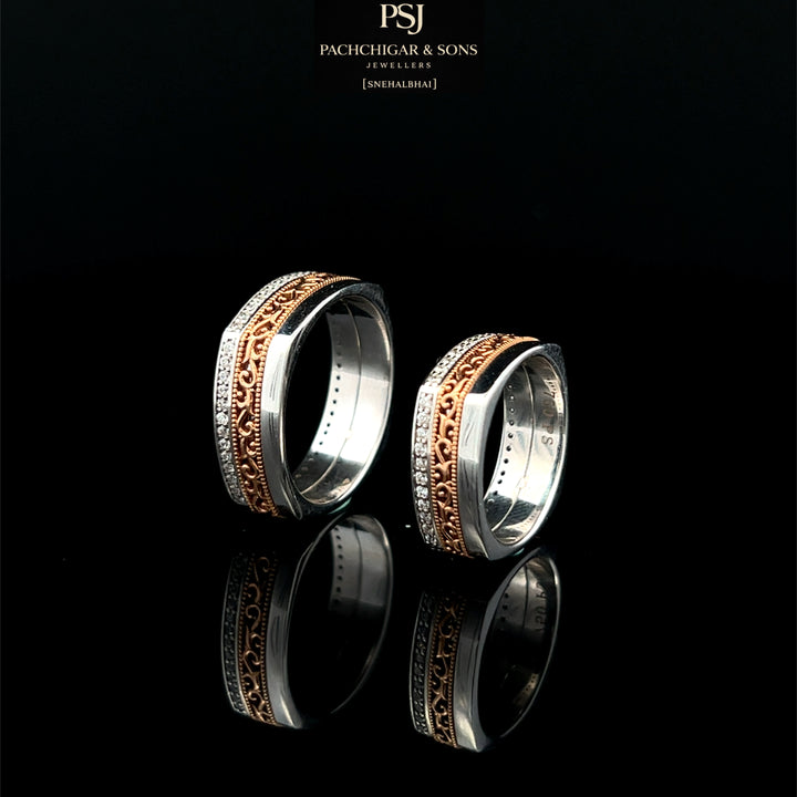 Matching Two-Tone Couple Bands with Diamond Border Detailing