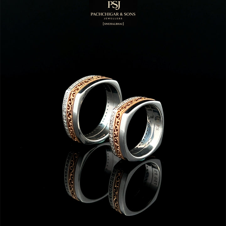 Matching Two-Tone Couple Bands with Diamond Border Detailing