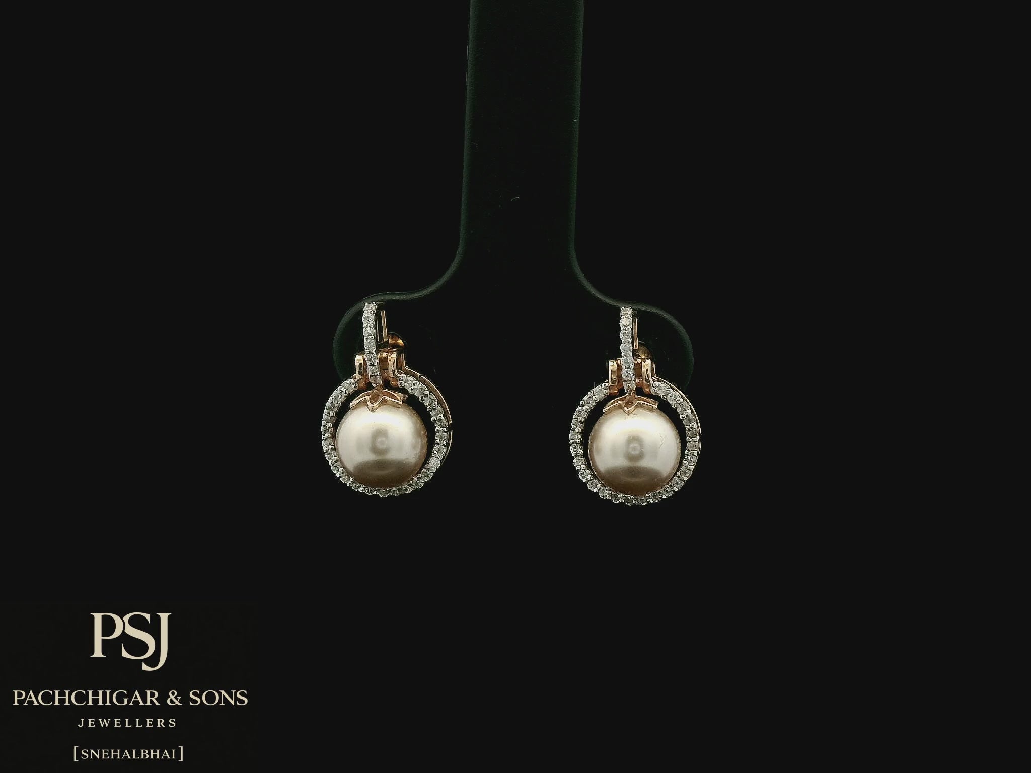 Pearl Halo Drop Earrings in Rose Gold