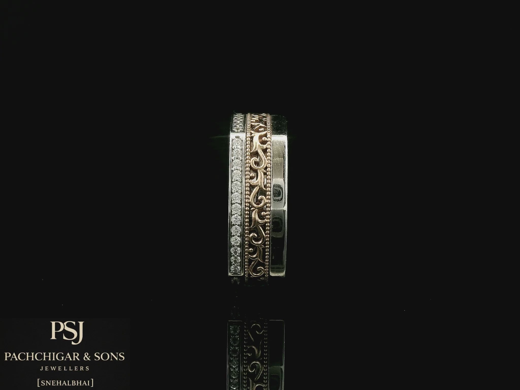 Two Tone Diamond Couple Band for Men