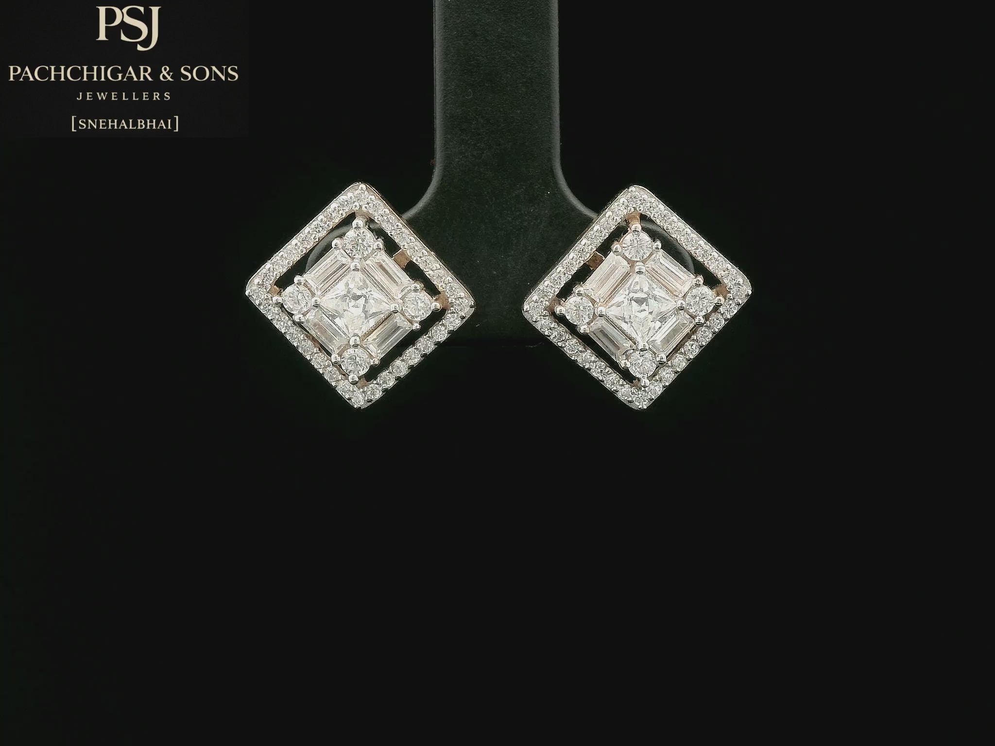 Square Halo Diamond Stud Earrings